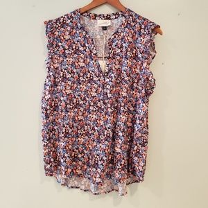 Floral Ruffle Cap Sleeve V-neck Blouse